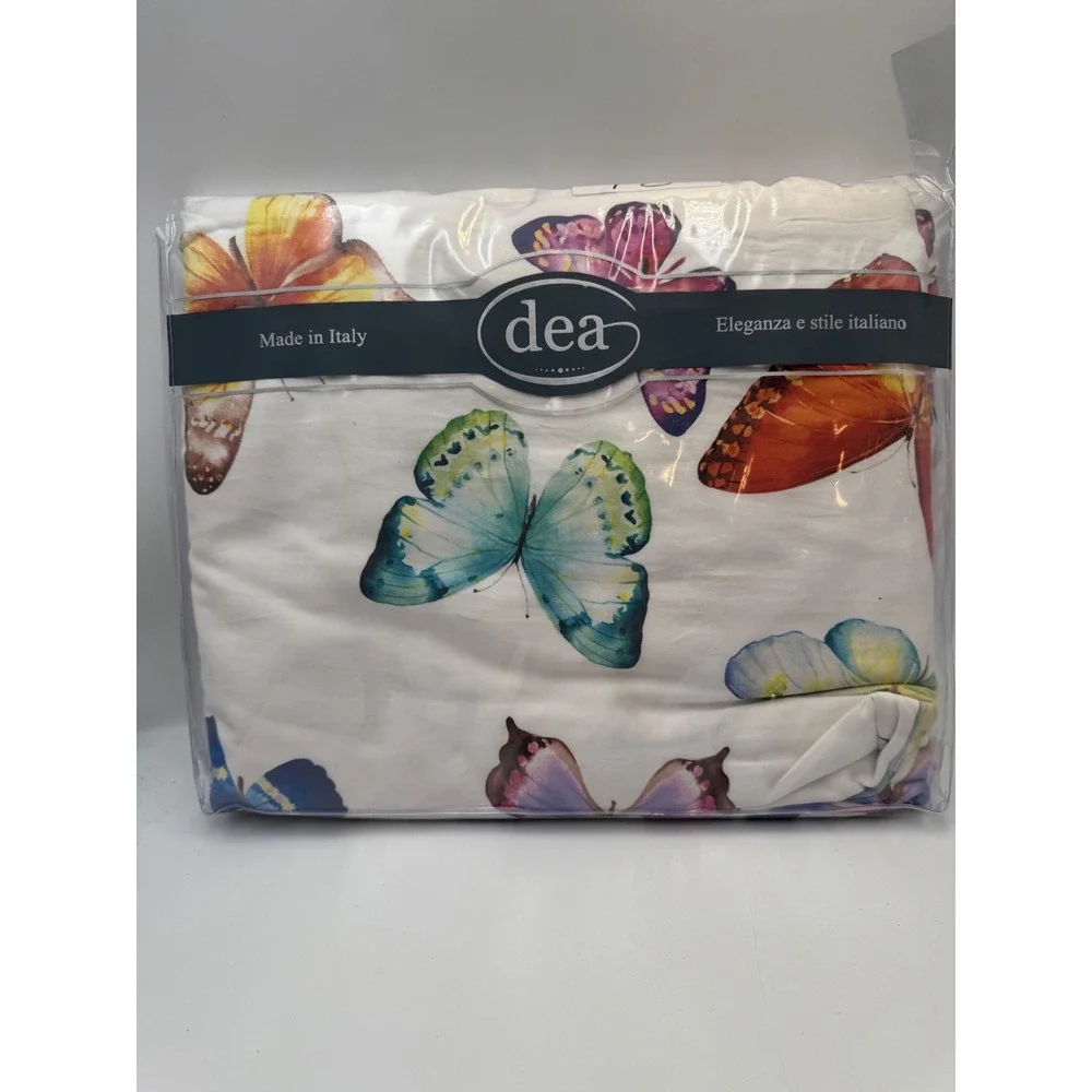 Dea Italy Farfalle Butterfly Print Queen Duvet Cover 100% Cotton White 88x92 NEW